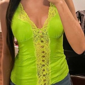 D&G Women's Neon Green Lace Camisole